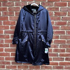 Jane Post $795 Faux Fur Lined Hooded Parka Coat in Navy blue women's L